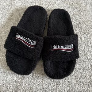 Balenciaga Black Fuzzy Slides